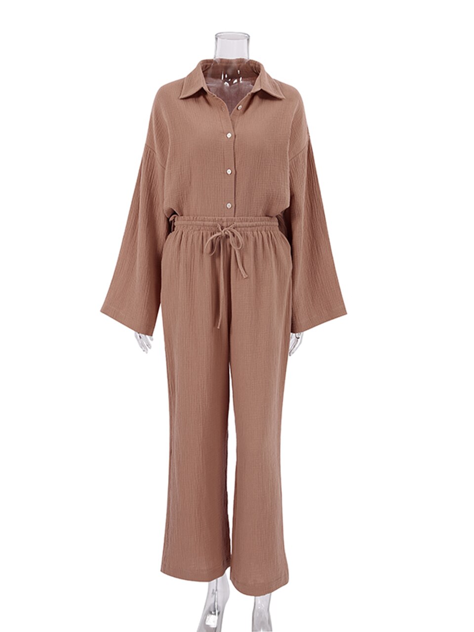 Linad Cotton Women's Home Clothes Brown Long Sleeve 2 Piece Sets Sleepwear Loose Trouser Suits Casual Female Pajamas Autumn 2022 Linad Cotton Women's Home Clothes Brown Long Sleeve 2 Piece Sets Sleepwear Loose Trouser Suits Casual Female Pajamas Autumn 2022