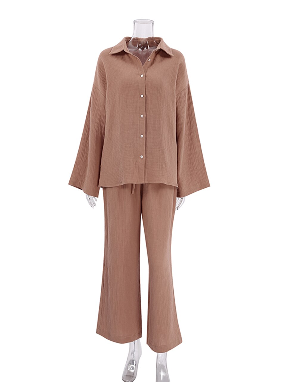 Linad Cotton Women's Home Clothes Brown Long Sleeve 2 Piece Sets Sleepwear Loose Trouser Suits Casual Female Pajamas Autumn 2022 Linad Cotton Women's Home Clothes Brown Long Sleeve 2 Piece Sets Sleepwear Loose Trouser Suits Casual Female Pajamas Autumn 2022