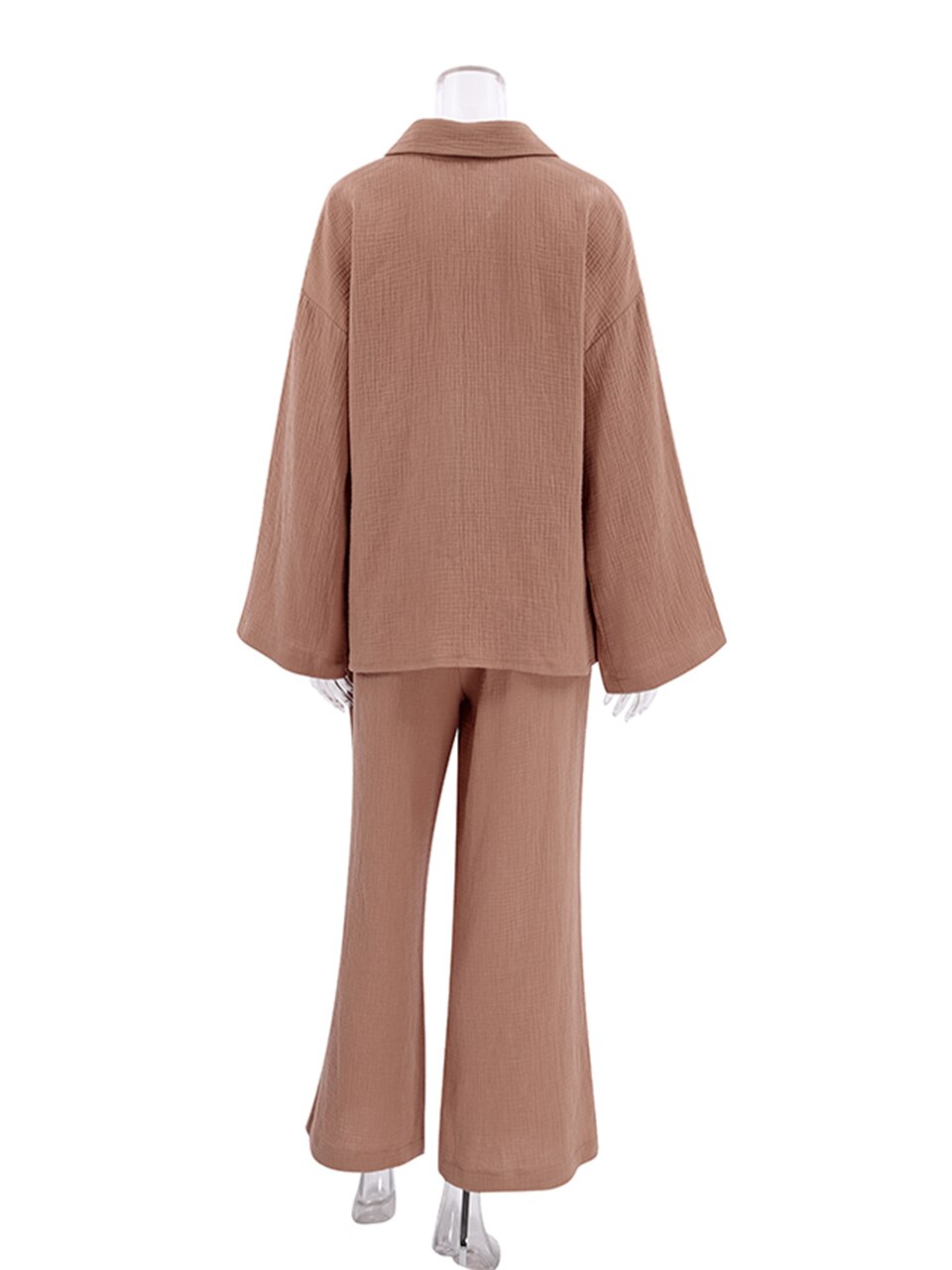 Linad Cotton Women's Home Clothes Brown Long Sleeve 2 Piece Sets Sleepwear Loose Trouser Suits Casual Female Pajamas Autumn 2022 Linad Cotton Women's Home Clothes Brown Long Sleeve 2 Piece Sets Sleepwear Loose Trouser Suits Casual Female Pajamas Autumn 2022