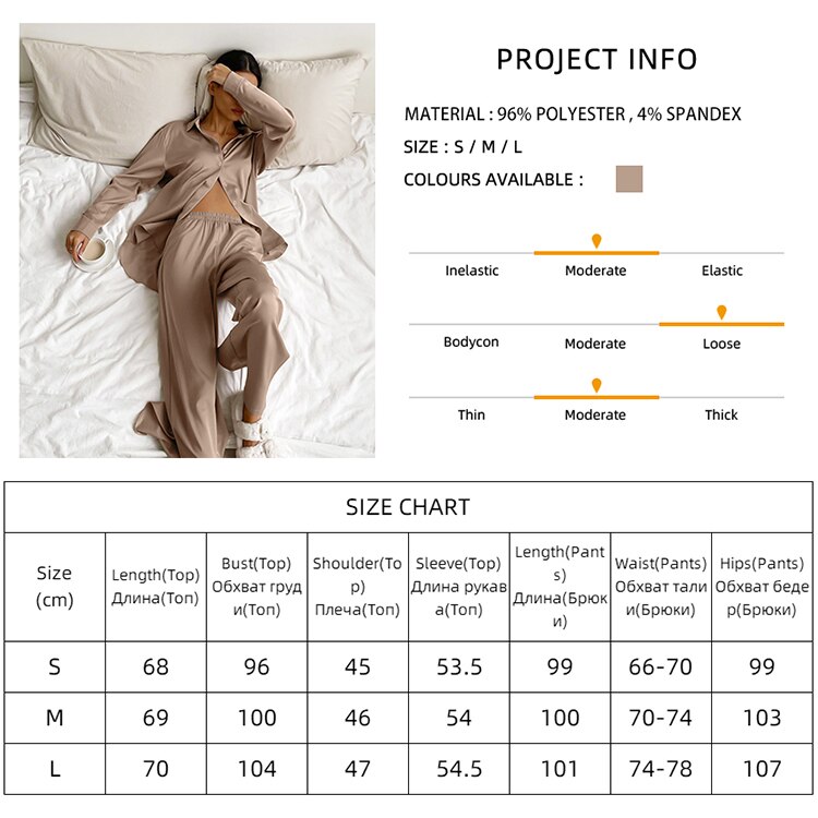 Linad Loose Women's Home Clothes 2 Piece Sets Brown Long Sleeve Sleepwear Female Casual Trouser Suits Solid Autumn Pajamas Linad Loose Women's Home Clothes 2 Piece Sets Brown Long Sleeve Sleepwear Female Casual Trouser Suits Solid Autumn Pajamas