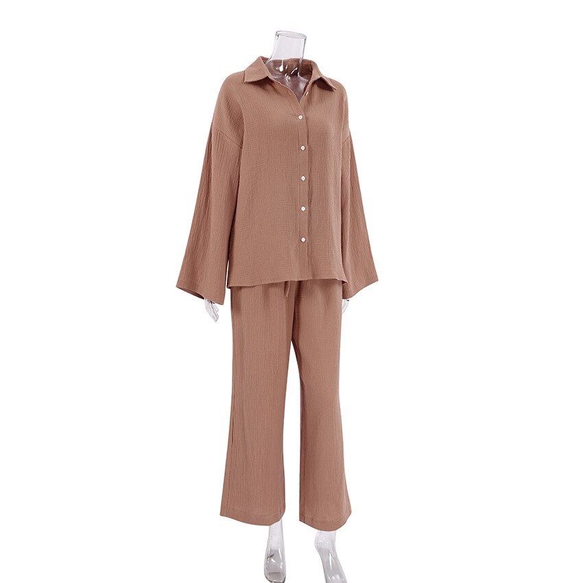 Women's Home Clothes Cotton Brown Long Sleeve 2 Piece Sets Sleepwear Loose Trouser Suits Casual Female Pajamas Autumn Product Women's Home Clothes Cotton Brown Long Sleeve 2 Piece Sets Sleepwear Loose Trouser Suits Casual Female Pajamas Autumn Product