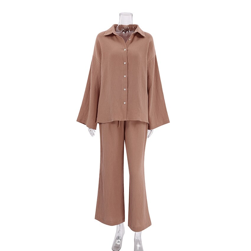 Women's Home Clothes Cotton Brown Long Sleeve 2 Piece Sets Sleepwear Loose Trouser Suits Casual Female Pajamas Autumn Product Women's Home Clothes Cotton Brown Long Sleeve 2 Piece Sets Sleepwear Loose Trouser Suits Casual Female Pajamas Autumn Product
