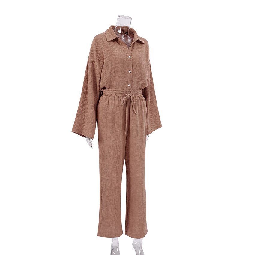 Women's Home Clothes Cotton Brown Long Sleeve 2 Piece Sets Sleepwear Loose Trouser Suits Casual Female Pajamas Autumn Product Women's Home Clothes Cotton Brown Long Sleeve 2 Piece Sets Sleepwear Loose Trouser Suits Casual Female Pajamas Autumn Product