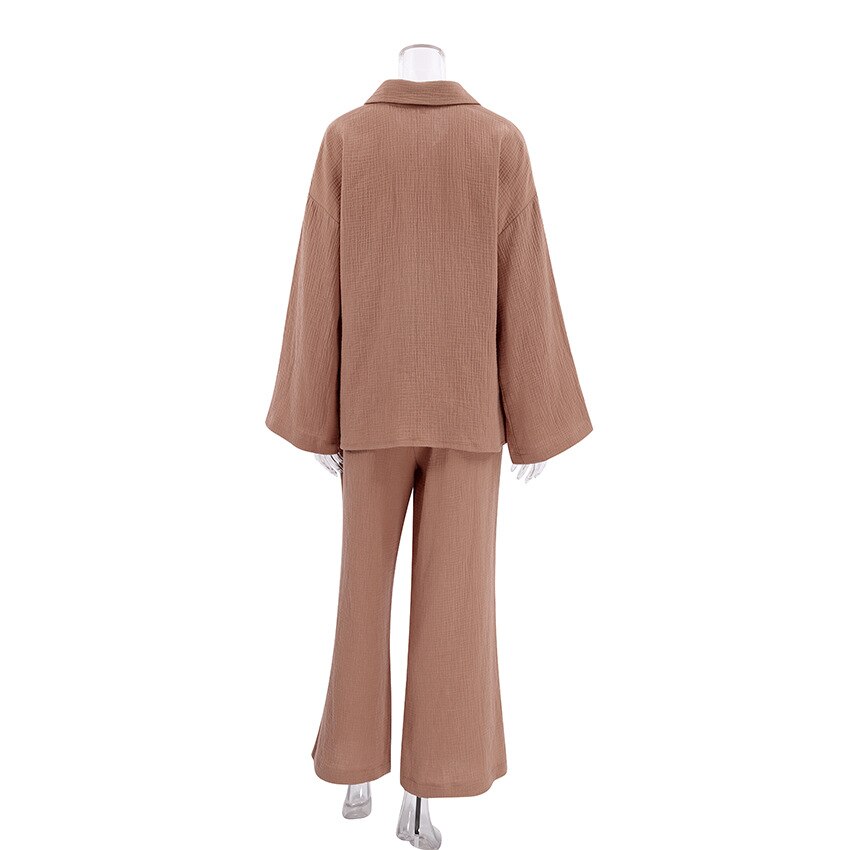 Women's Home Clothes Cotton Brown Long Sleeve 2 Piece Sets Sleepwear Loose Trouser Suits Casual Female Pajamas Autumn Product Women's Home Clothes Cotton Brown Long Sleeve 2 Piece Sets Sleepwear Loose Trouser Suits Casual Female Pajamas Autumn Product