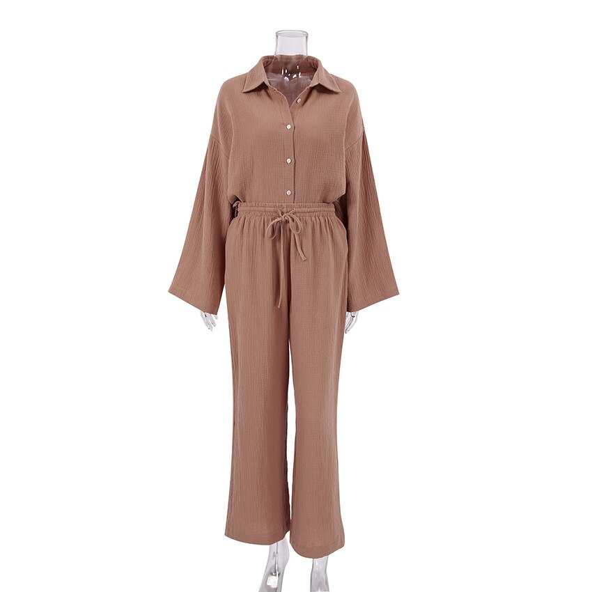 Women's Home Clothes Cotton Brown Long Sleeve 2 Piece Sets Sleepwear Loose Trouser Suits Casual Female Pajamas Autumn Product Women's Home Clothes Cotton Brown Long Sleeve 2 Piece Sets Sleepwear Loose Trouser Suits Casual Female Pajamas Autumn Product