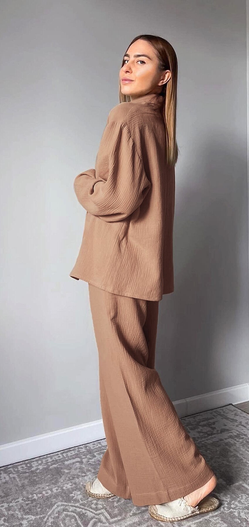 Women's Home Clothes Cotton Brown Long Sleeve 2 Piece Sets Sleepwear Loose Trouser Suits Casual Female Pajamas Autumn Product Women's Home Clothes Cotton Brown Long Sleeve 2 Piece Sets Sleepwear Loose Trouser Suits Casual Female Pajamas Autumn Product
