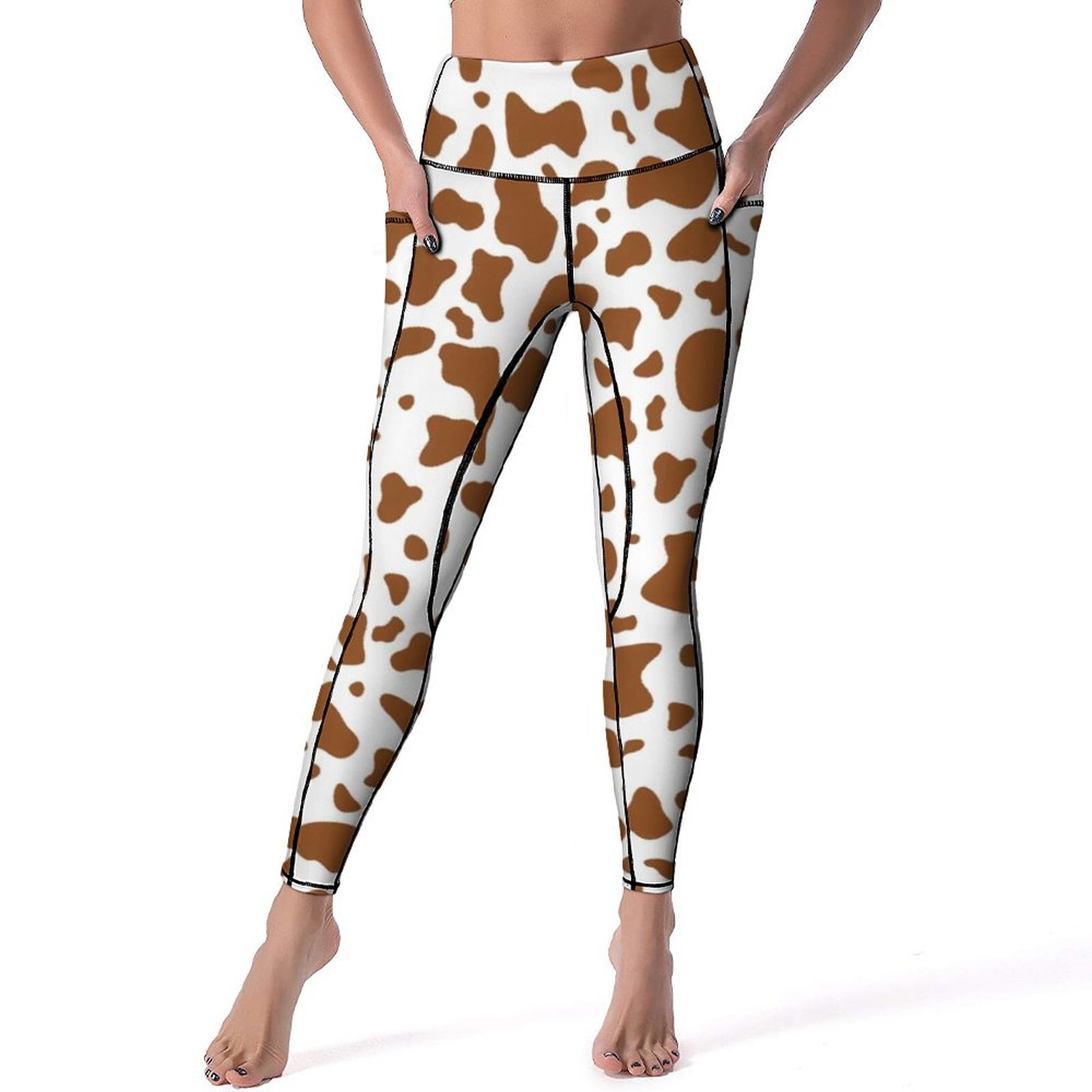 Brown Cow Print Leggings Sexy Mooo Graphic Animal Fitness Yoga Pants High Waist Quick-Dry Sports Tights Casual Design Leggins