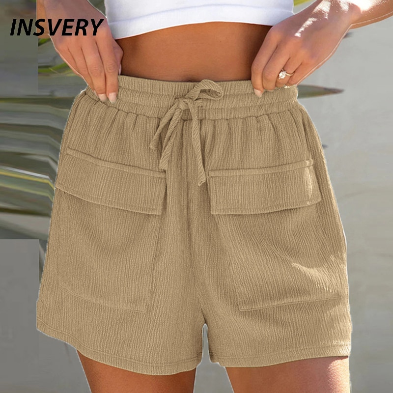 Summer Women Shorts High Waist Drawstring Casual Solid Shorts For Women Elegant Pocket Hot Shorts 2023