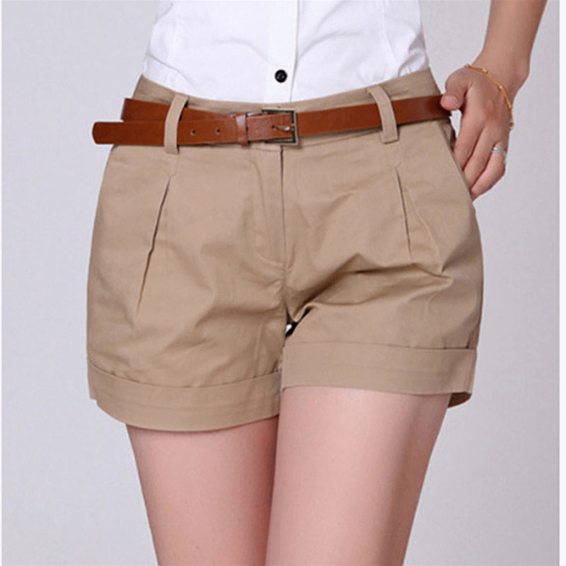 Hot Sale Korean Casual Design White Brown Suit Shorts For Women 2021 Fashion Solid High Waist Wide Leg Shorts With Belt