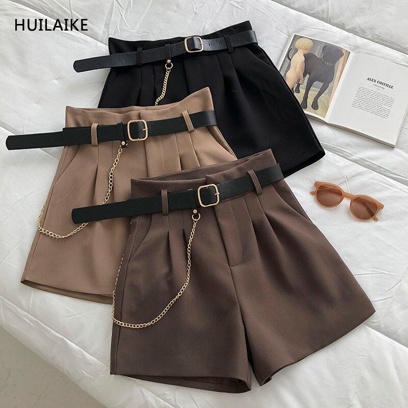 Brand New Fashion Straight Suit Shorts Summer Casual Shorts Women's Clothing Solid Color Thin High Waist Shorts Brown KE000192