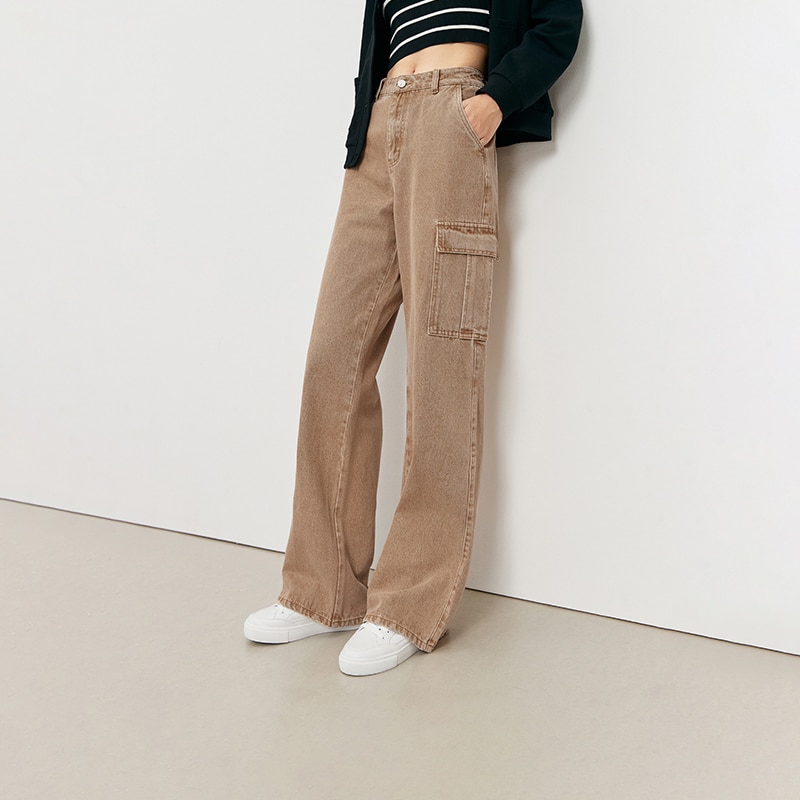 Toyouth Women Jeans 2023 Autumn Straight Long High Waist Trousers Retro Nostalgic Style Fashion Trend Casual Chic Brown Pants