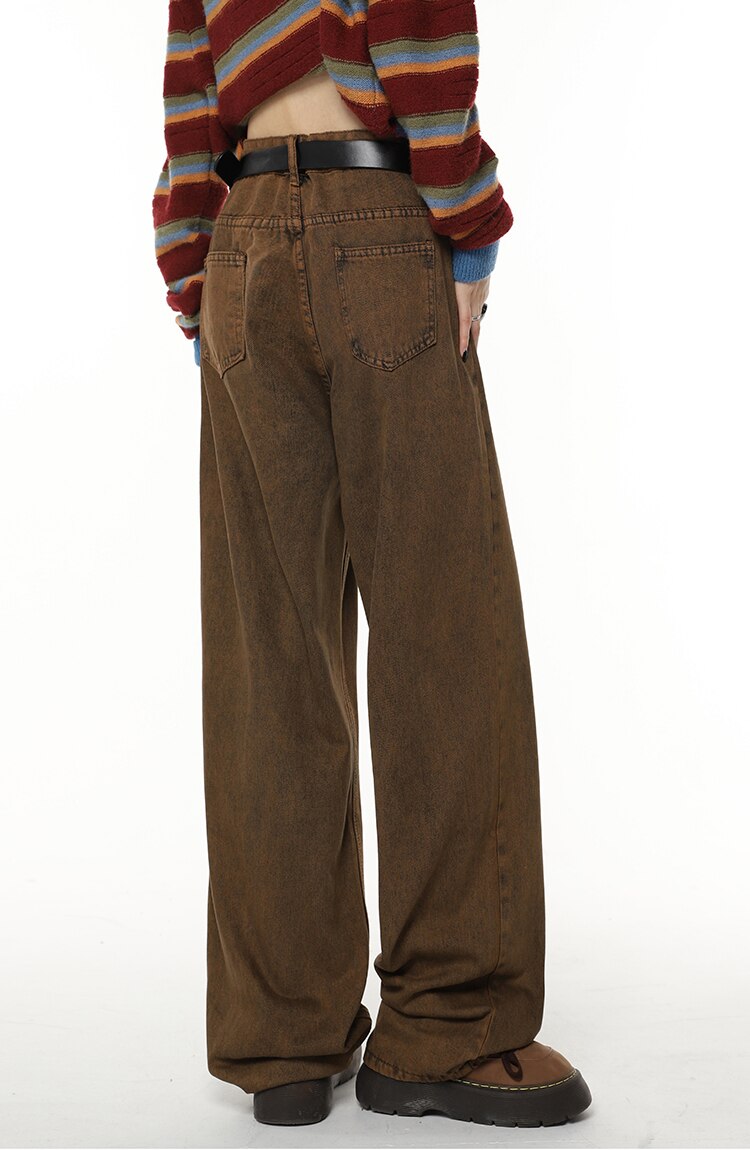 High Waist Women's Brown Jeans Straight Pants Y2K Streetwear Baggy Wide Leg Denim Trouser American Fashion Length Ladies Jeans High Waist Women's Brown Jeans Straight Pants Y2K Streetwear Baggy Wide Leg Denim Trouser American Fashion Length Ladies Jeans