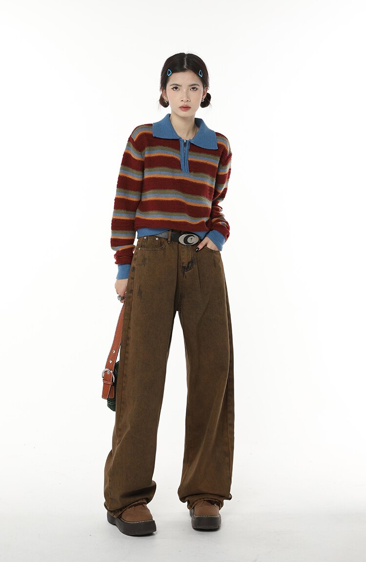High Waist Women's Brown Jeans Straight Pants Y2K Streetwear Baggy Wide Leg Denim Trouser American Fashion Length Ladies Jeans High Waist Women's Brown Jeans Straight Pants Y2K Streetwear Baggy Wide Leg Denim Trouser American Fashion Length Ladies Jeans