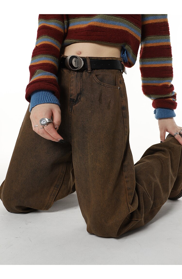High Waist Women's Brown Jeans Straight Pants Y2K Streetwear Baggy Wide Leg Denim Trouser American Fashion Length Ladies Jeans High Waist Women's Brown Jeans Straight Pants Y2K Streetwear Baggy Wide Leg Denim Trouser American Fashion Length Ladies Jeans