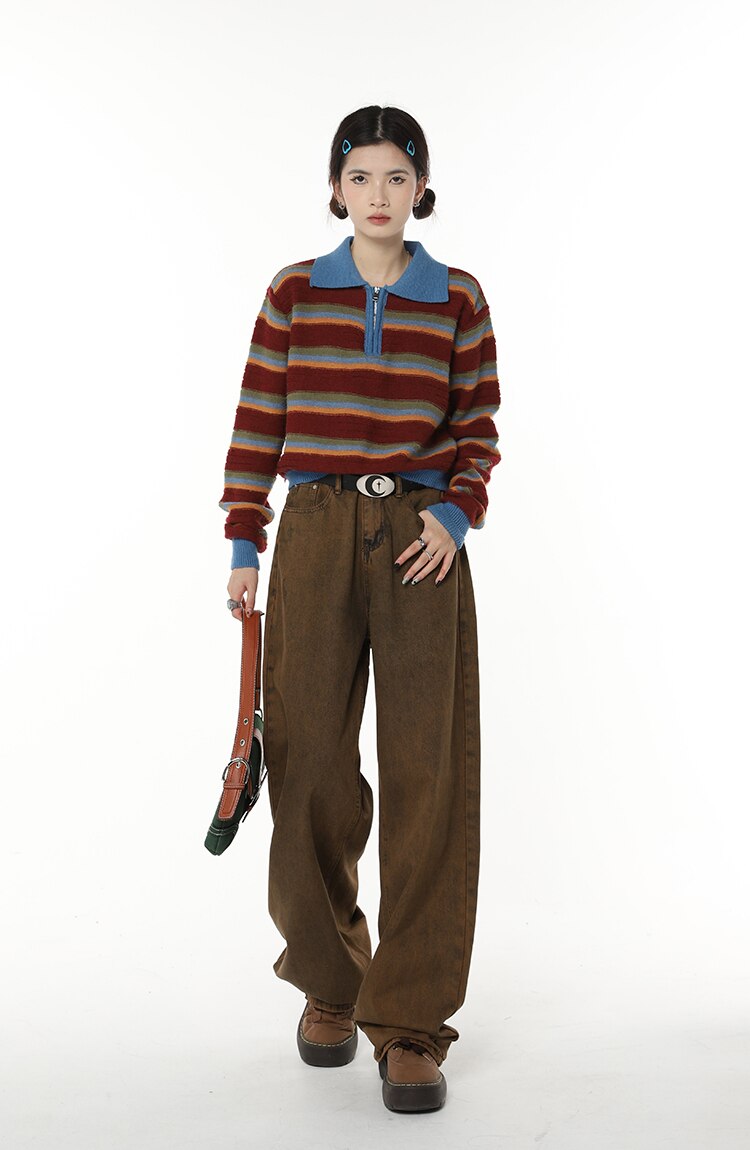 High Waist Women's Brown Jeans Straight Pants Y2K Streetwear Baggy Wide Leg Denim Trouser American Fashion Length Ladies Jeans High Waist Women's Brown Jeans Straight Pants Y2K Streetwear Baggy Wide Leg Denim Trouser American Fashion Length Ladies Jeans