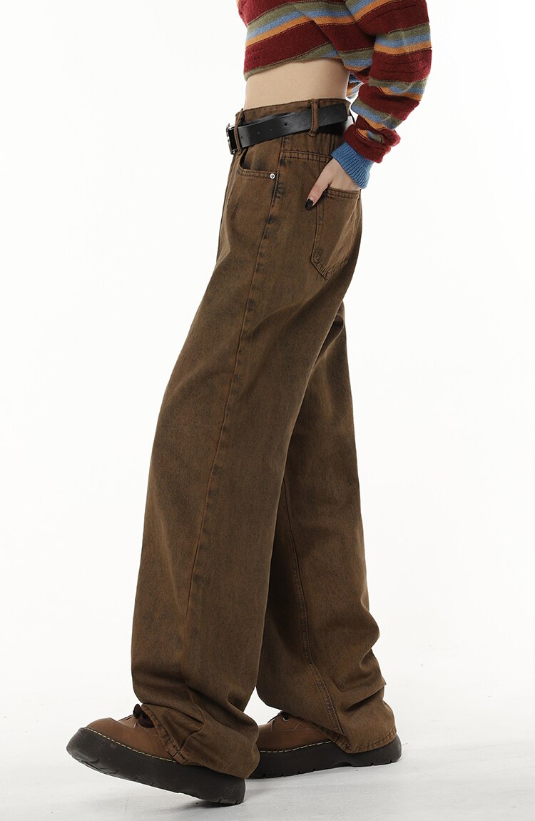 High Waist Women's Brown Jeans Straight Pants Y2K Streetwear Baggy Wide Leg Denim Trouser American Fashion Length Ladies Jeans High Waist Women's Brown Jeans Straight Pants Y2K Streetwear Baggy Wide Leg Denim Trouser American Fashion Length Ladies Jeans
