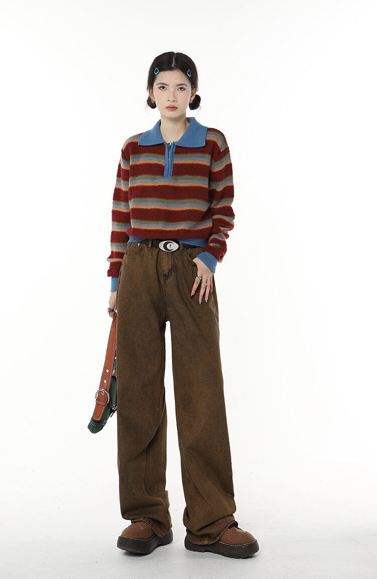 High Waist Women's Brown Jeans Straight Pants Y2K Streetwear Baggy Wide Leg Denim Trouser American Fashion Length Ladies Jeans High Waist Women's Brown Jeans Straight Pants Y2K Streetwear Baggy Wide Leg Denim Trouser American Fashion Length Ladies Jeans