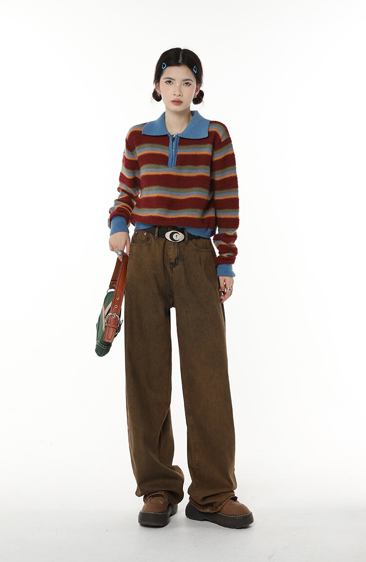 High Waist Women's Brown Jeans Straight Pants Y2K Streetwear Baggy Wide Leg Denim Trouser American Fashion Length Ladies Jeans High Waist Women's Brown Jeans Straight Pants Y2K Streetwear Baggy Wide Leg Denim Trouser American Fashion Length Ladies Jeans