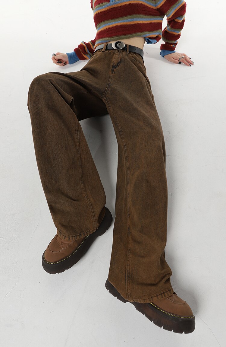 High Waist Women's Brown Jeans Straight Pants Y2K Streetwear Baggy Wide Leg Denim Trouser American Fashion Length Ladies Jeans High Waist Women's Brown Jeans Straight Pants Y2K Streetwear Baggy Wide Leg Denim Trouser American Fashion Length Ladies Jeans