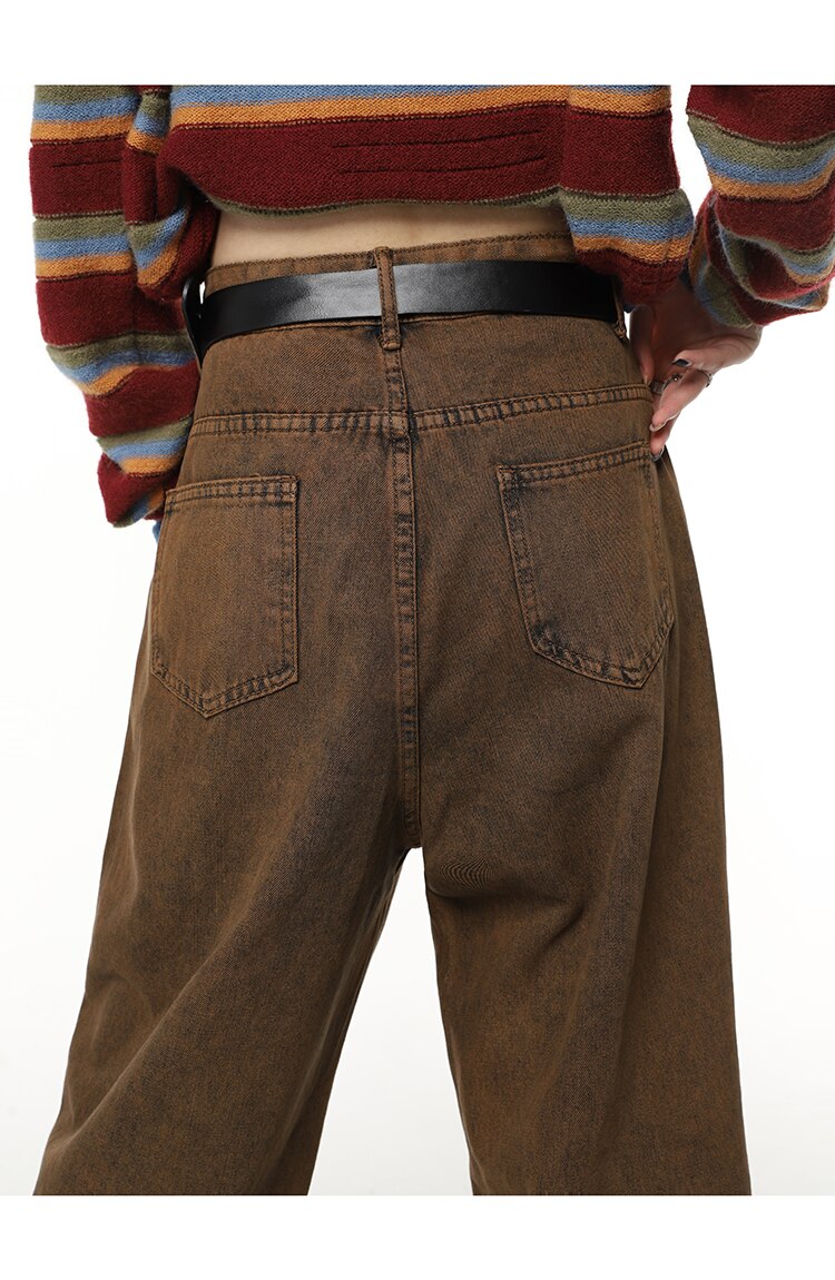 High Waist Women's Brown Jeans Straight Pants Y2K Streetwear Baggy Wide Leg Denim Trouser American Fashion Length Ladies Jeans High Waist Women's Brown Jeans Straight Pants Y2K Streetwear Baggy Wide Leg Denim Trouser American Fashion Length Ladies Jeans