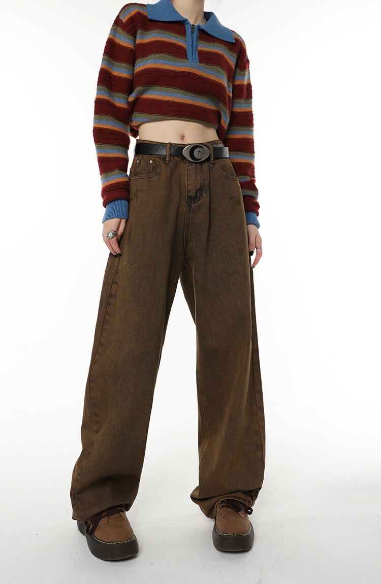 High Waist Women's Brown Jeans Straight Pants Y2K Streetwear Baggy Wide Leg Denim Trouser American Fashion Length Ladies Jeans High Waist Women's Brown Jeans Straight Pants Y2K Streetwear Baggy Wide Leg Denim Trouser American Fashion Length Ladies Jeans