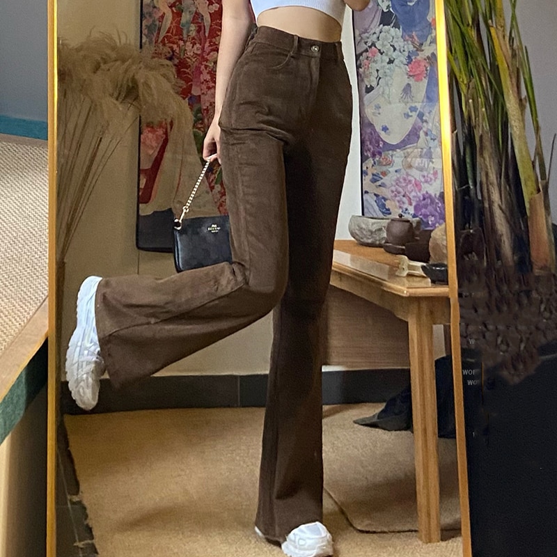 Vintage Slim Brown Flare Jeans Women Trend Long High Waist Bell Bottom Pants y2k Denim Trousers Solid Jazz Skinny Vaqueros Mujer