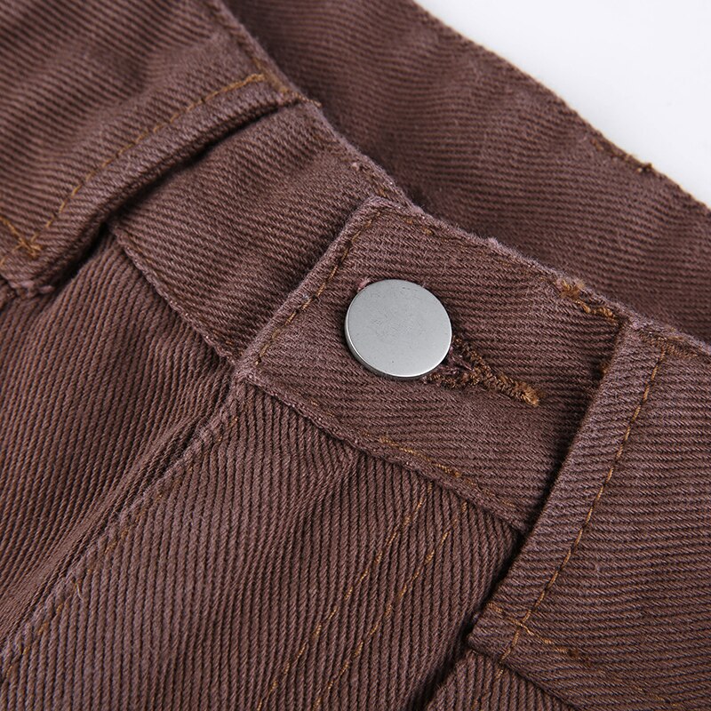 IAMSURE Loose Oversize Brown Jeans Women 2021 Casual High Waisted Cargo Pants With Pockets Vintage Cotton Trousers Streetwear IAMSURE Loose Oversize Brown Jeans Women 2021 Casual High Waisted Cargo Pants With Pockets Vintage Cotton Trousers Streetwear