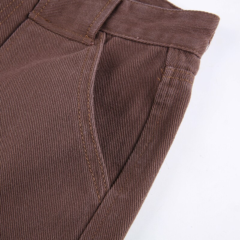 IAMSURE Loose Oversize Brown Jeans Women 2021 Casual High Waisted Cargo Pants With Pockets Vintage Cotton Trousers Streetwear IAMSURE Loose Oversize Brown Jeans Women 2021 Casual High Waisted Cargo Pants With Pockets Vintage Cotton Trousers Streetwear