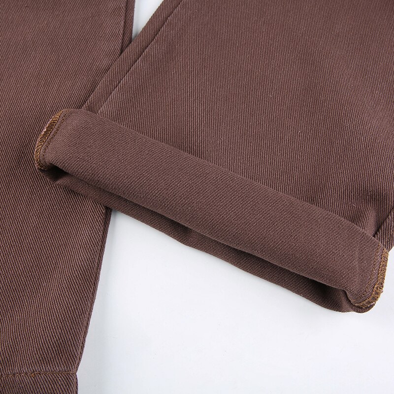 IAMSURE Loose Oversize Brown Jeans Women 2021 Casual High Waisted Cargo Pants With Pockets Vintage Cotton Trousers Streetwear IAMSURE Loose Oversize Brown Jeans Women 2021 Casual High Waisted Cargo Pants With Pockets Vintage Cotton Trousers Streetwear