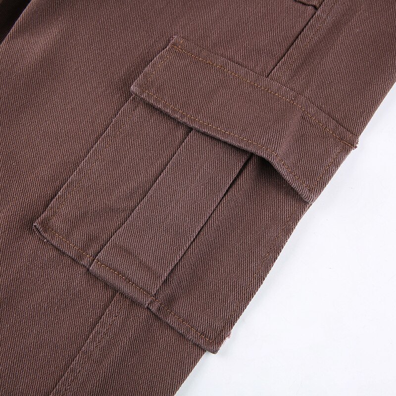IAMSURE Loose Oversize Brown Jeans Women 2021 Casual High Waisted Cargo Pants With Pockets Vintage Cotton Trousers Streetwear IAMSURE Loose Oversize Brown Jeans Women 2021 Casual High Waisted Cargo Pants With Pockets Vintage Cotton Trousers Streetwear