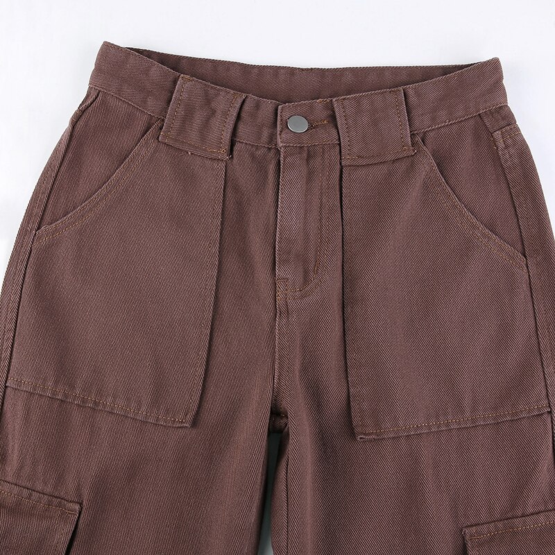 IAMSURE Loose Oversize Brown Jeans Women 2021 Casual High Waisted Cargo Pants With Pockets Vintage Cotton Trousers Streetwear IAMSURE Loose Oversize Brown Jeans Women 2021 Casual High Waisted Cargo Pants With Pockets Vintage Cotton Trousers Streetwear