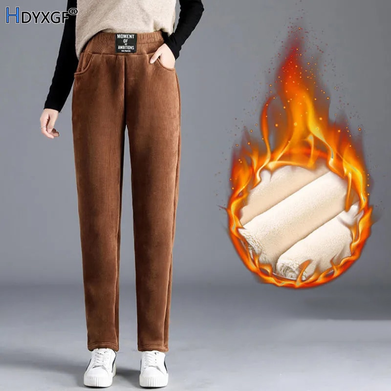 High Waist Brown corduroy Stretch Pockets Winter Warm Pants women Casual oversized Straight Sweatpants korean fashion Streetwear