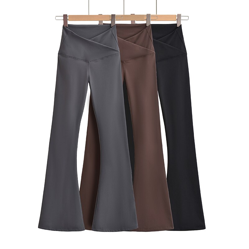 2023 Autumn Women Shark Flared Pants Black Skinny Yoga Pants Spring Casual Elastic Slim High Waist Sexy Horseshoe Pants Female
