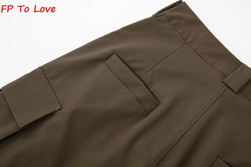 Y2K Neutral Brown Cargo Pants Loose Pocket Wide Leg Trousers Woman Female Street Stylish Autumn Spring PB&ZA Quality Y2K Neutral Brown Cargo Pants Loose Pocket Wide Leg Trousers Woman Female Street Stylish Autumn Spring PB&ZA Quality