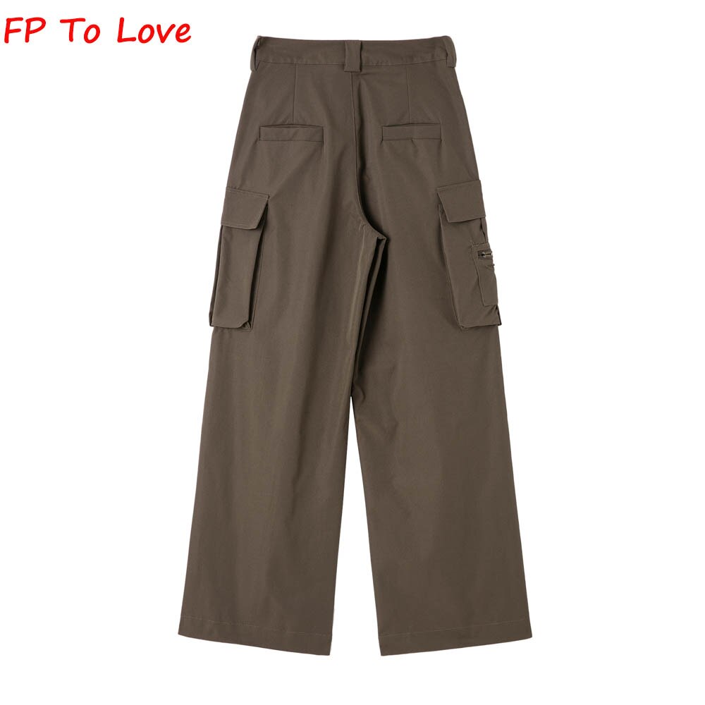 Y2K Neutral Brown Cargo Pants Loose Pocket Wide Leg Trousers Woman Female Street Stylish Autumn Spring PB&ZA Quality Y2K Neutral Brown Cargo Pants Loose Pocket Wide Leg Trousers Woman Female Street Stylish Autumn Spring PB&ZA Quality