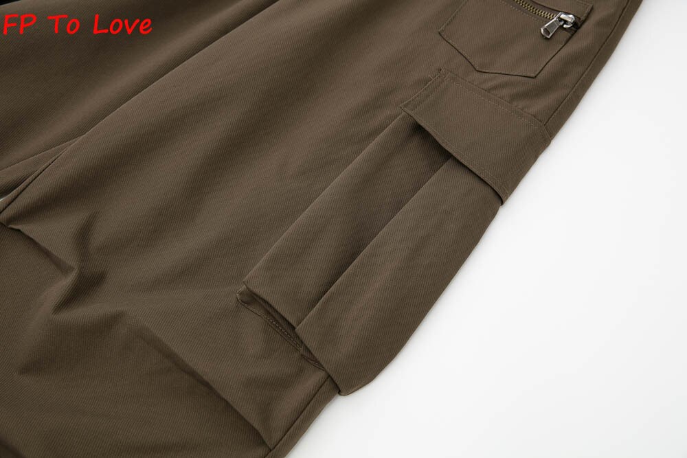 Y2K Neutral Brown Cargo Pants Loose Pocket Wide Leg Trousers Woman Female Street Stylish Autumn Spring PB&ZA Quality Y2K Neutral Brown Cargo Pants Loose Pocket Wide Leg Trousers Woman Female Street Stylish Autumn Spring PB&ZA Quality