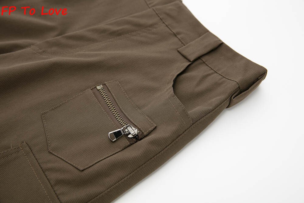 Y2K Neutral Brown Cargo Pants Loose Pocket Wide Leg Trousers Woman Female Street Stylish Autumn Spring PB&ZA Quality Y2K Neutral Brown Cargo Pants Loose Pocket Wide Leg Trousers Woman Female Street Stylish Autumn Spring PB&ZA Quality