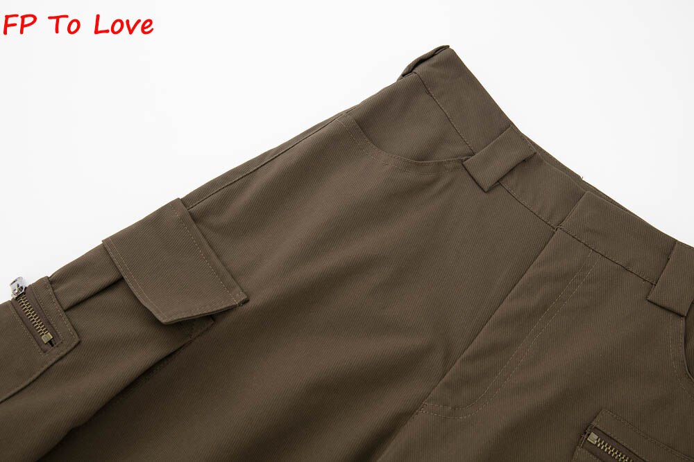 Y2K Neutral Brown Cargo Pants Loose Pocket Wide Leg Trousers Woman Female Street Stylish Autumn Spring PB&ZA Quality Y2K Neutral Brown Cargo Pants Loose Pocket Wide Leg Trousers Woman Female Street Stylish Autumn Spring PB&ZA Quality
