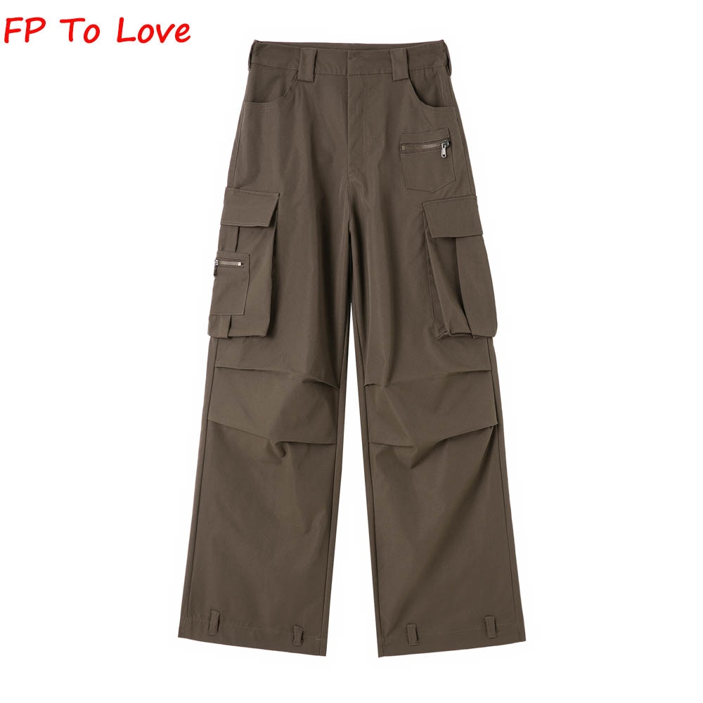 Y2K Neutral Brown Cargo Pants Loose Pocket Wide Leg Trousers Woman Female Street Stylish Autumn Spring PB&ZA Quality Y2K Neutral Brown Cargo Pants Loose Pocket Wide Leg Trousers Woman Female Street Stylish Autumn Spring PB&ZA Quality