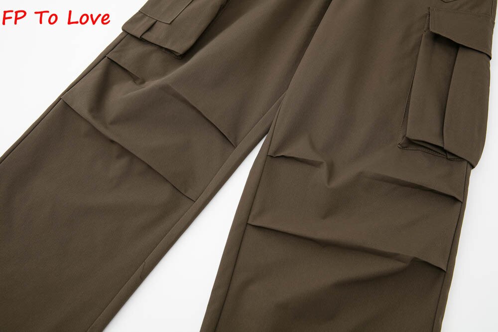 Y2K Neutral Brown Cargo Pants Loose Pocket Wide Leg Trousers Woman Female Street Stylish Autumn Spring PB&ZA Quality Y2K Neutral Brown Cargo Pants Loose Pocket Wide Leg Trousers Woman Female Street Stylish Autumn Spring PB&ZA Quality