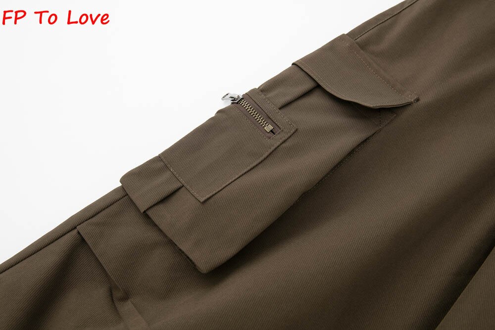 Y2K Neutral Brown Cargo Pants Loose Pocket Wide Leg Trousers Woman Female Street Stylish Autumn Spring PB&ZA Quality Y2K Neutral Brown Cargo Pants Loose Pocket Wide Leg Trousers Woman Female Street Stylish Autumn Spring PB&ZA Quality
