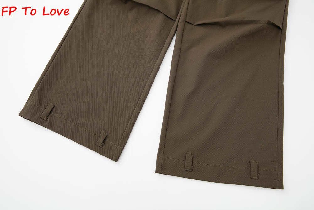 Y2K Neutral Brown Cargo Pants Loose Pocket Wide Leg Trousers Woman Female Street Stylish Autumn Spring PB&ZA Quality Y2K Neutral Brown Cargo Pants Loose Pocket Wide Leg Trousers Woman Female Street Stylish Autumn Spring PB&ZA Quality