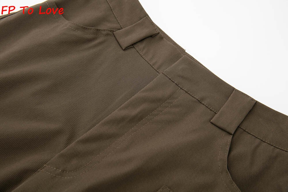 Y2K Neutral Brown Cargo Pants Loose Pocket Wide Leg Trousers Woman Female Street Stylish Autumn Spring PB&ZA Quality Y2K Neutral Brown Cargo Pants Loose Pocket Wide Leg Trousers Woman Female Street Stylish Autumn Spring PB&ZA Quality