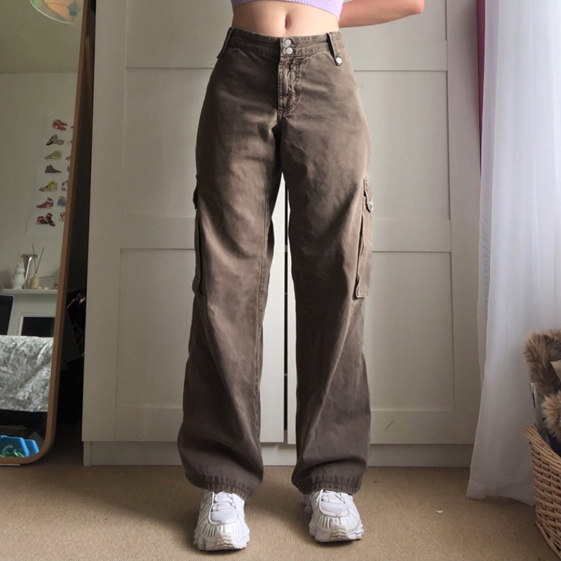 Big Pockets Patchwork Baggy Denim Jeans Harajuku Trousers 90s Streetwear Vintage Brown High Waist Cargo Women Fashion Pants