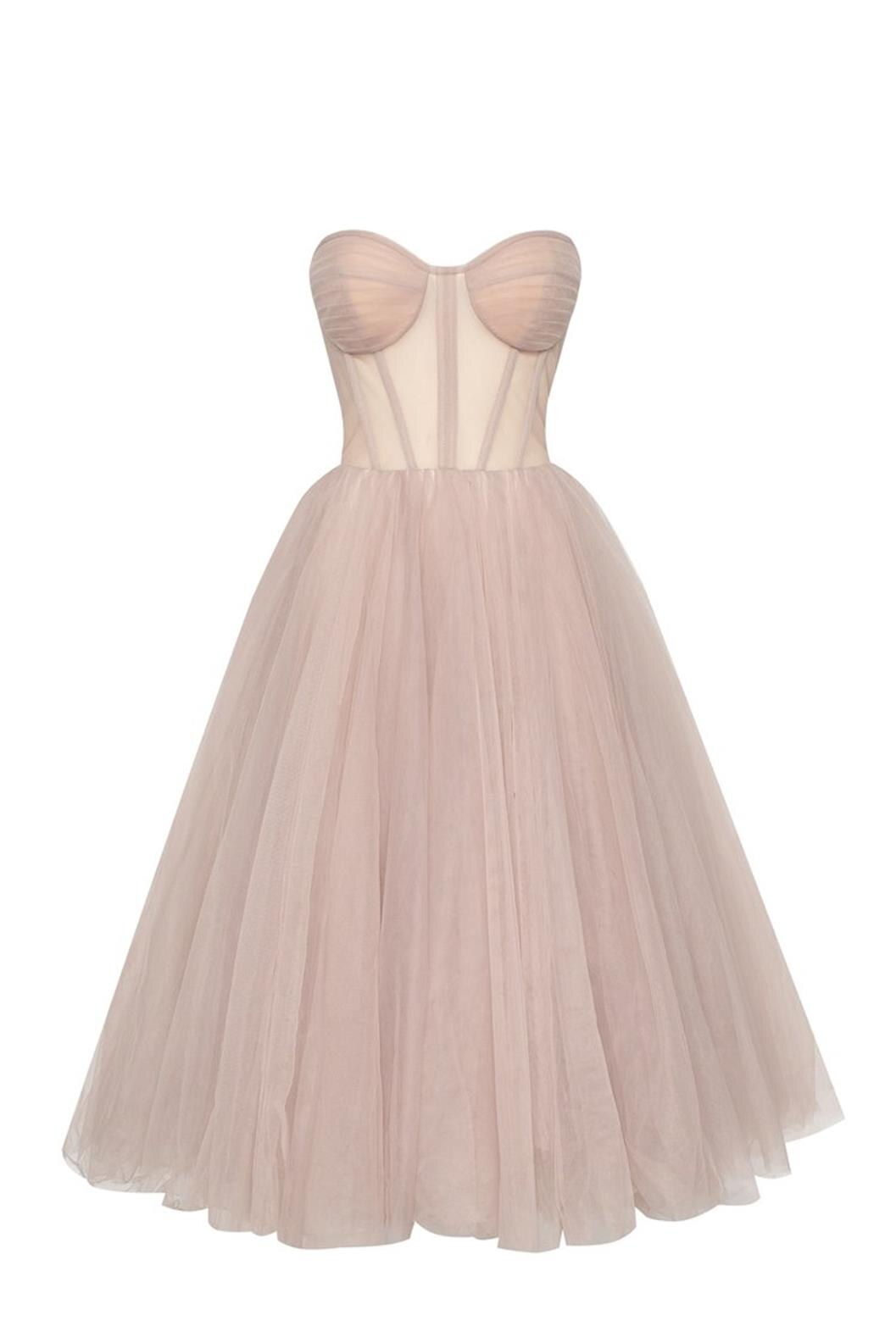 Brown Cocktail Dresses Sweetheart Neck Tulle Tea Length Prom Dress Women Ladies Strapless Illusion Custom Made Homecoming Gowns Brown Cocktail Dresses Sweetheart Neck Tulle Tea Length Prom Dress Women Ladies Strapless Illusion Custom Made Homecoming Gowns