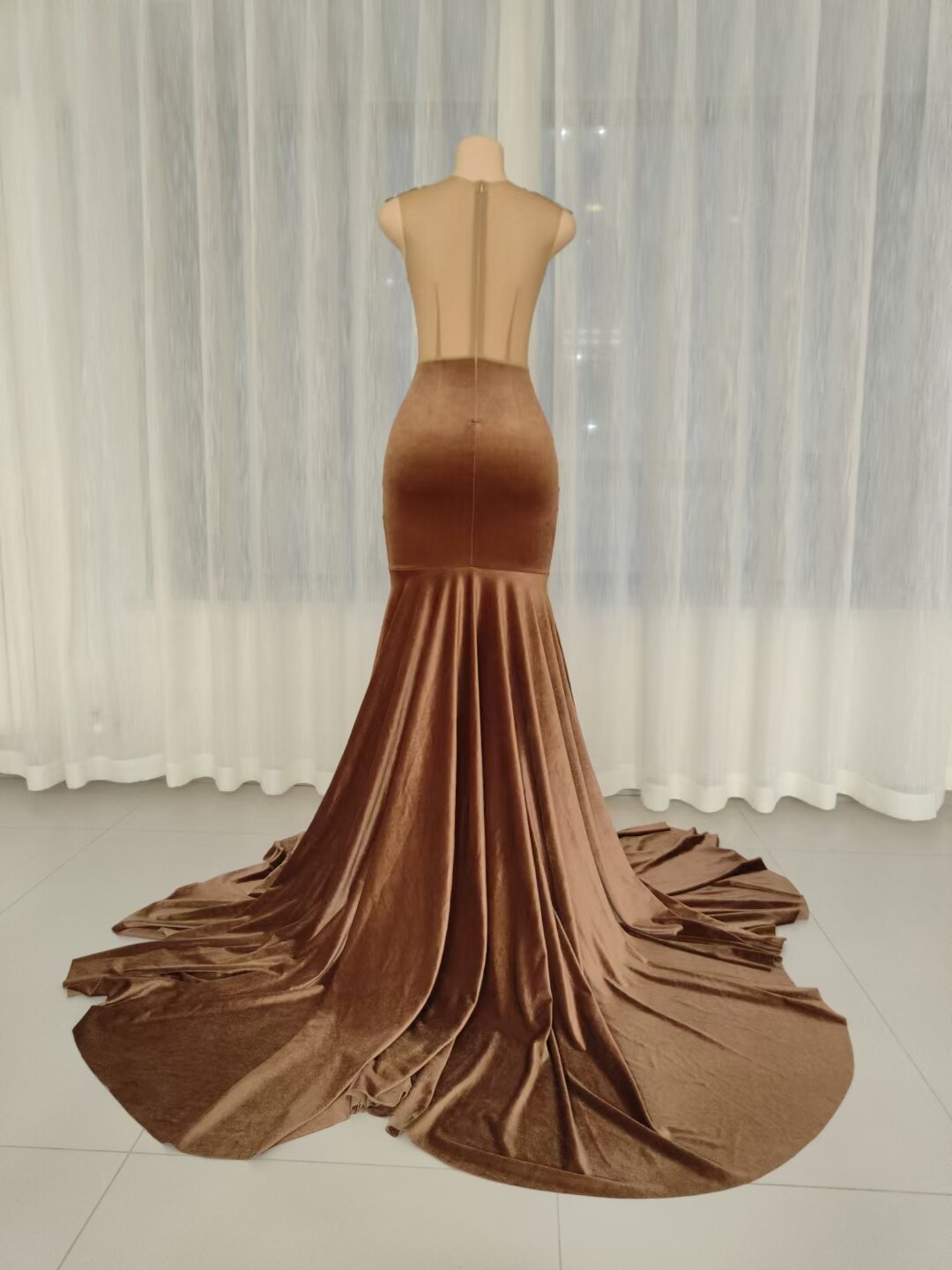 Women Brown Velvet Sexy See Through Shiny Diamonds Evening Dresses Women Elegant Dazzling Party Dress Prom Mermaid Dress Kongque Women Brown Velvet Sexy See Through Shiny Diamonds Evening Dresses Women Elegant Dazzling Party Dress Prom Mermaid Dress Kongque