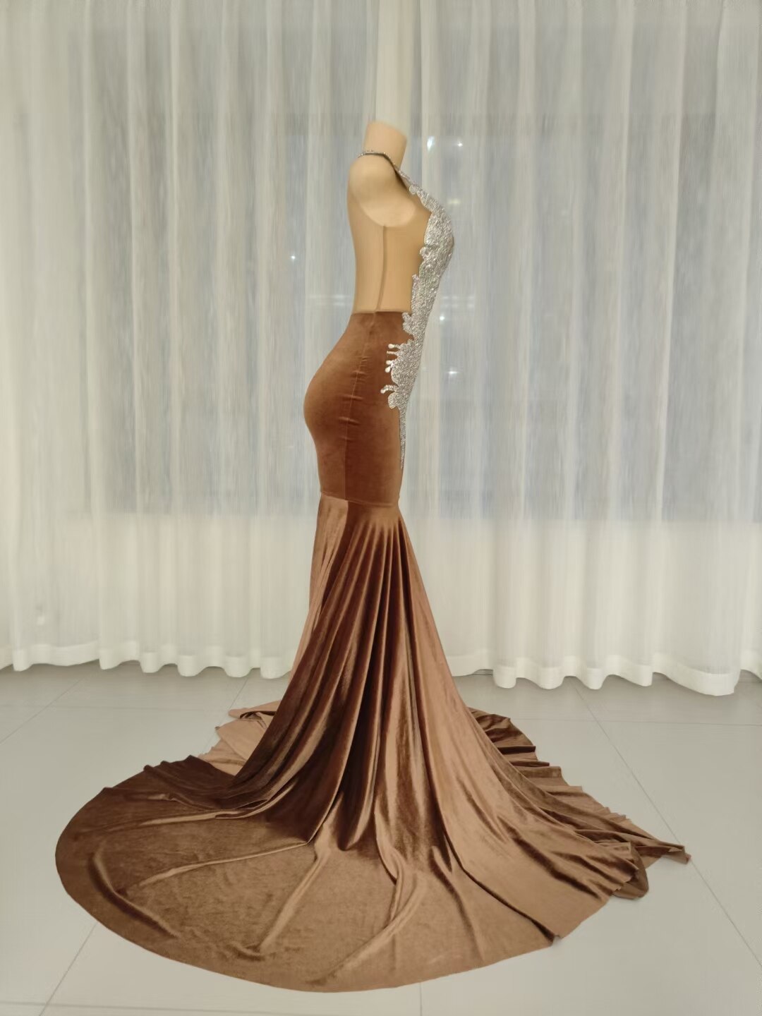 Women Brown Velvet Sexy See Through Shiny Diamonds Evening Dresses Women Elegant Dazzling Party Dress Prom Mermaid Dress Kongque Women Brown Velvet Sexy See Through Shiny Diamonds Evening Dresses Women Elegant Dazzling Party Dress Prom Mermaid Dress Kongque