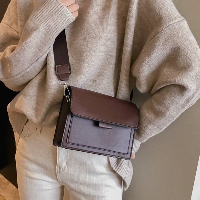 Women's Bag Retro Brown Adjustable Black Messenger Bag Casual Shoulder Bags Simple Style Luxury PU Leather Famale Handbag Wallet