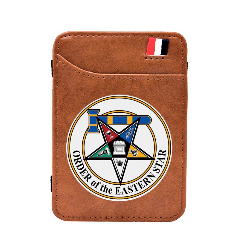 Vintage Brown Order Of The Eastern Star Printing Leather Magic Wallets Classic Men Women Money Clips Card Purse Cash Holder