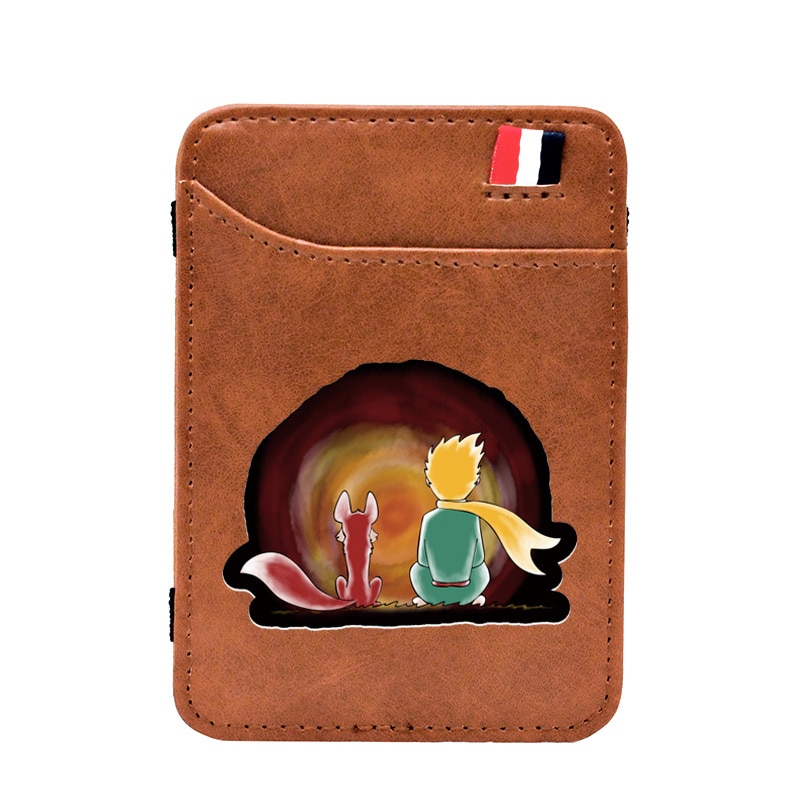 Brown Vintage Little Prince And Fox Printing Leather Magic Wallets Classic Men Women Money Clips Card Purse Cash Holder BE668